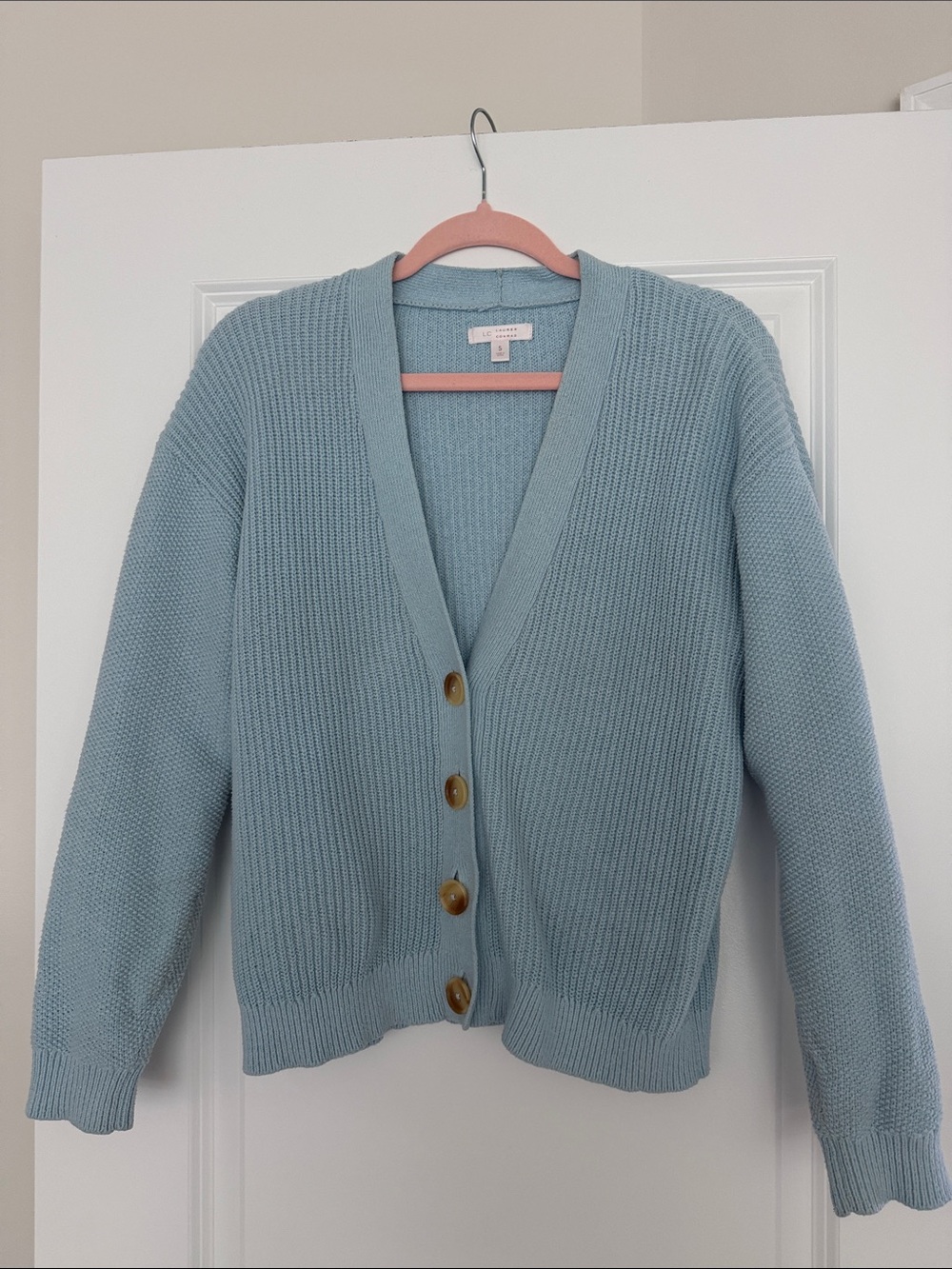 LC Lauren Conrad Sky Blue Chunky V-Neck Button Cardigan